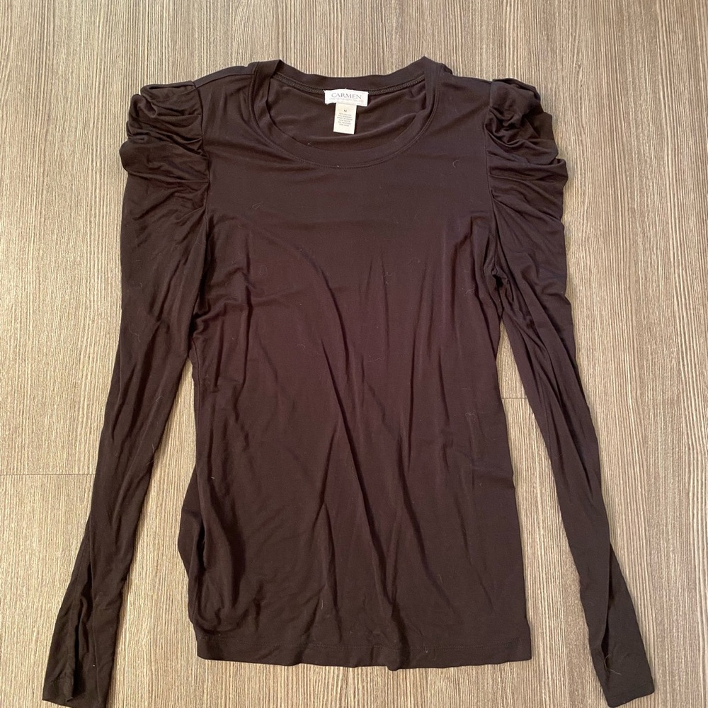 Carmen Marc Valvo Black Ballon Sleeve long sleeve top M